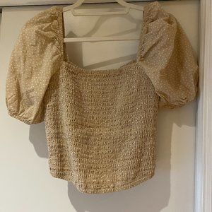 Puff Sleeve Smocked Top - Tan with White Polka Dots